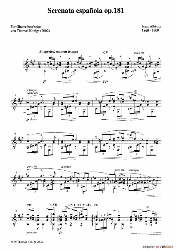 Serenata Espanola Op.181(Besser bekannt als Cadiz der Suite espanola op.47)（古典吉他）