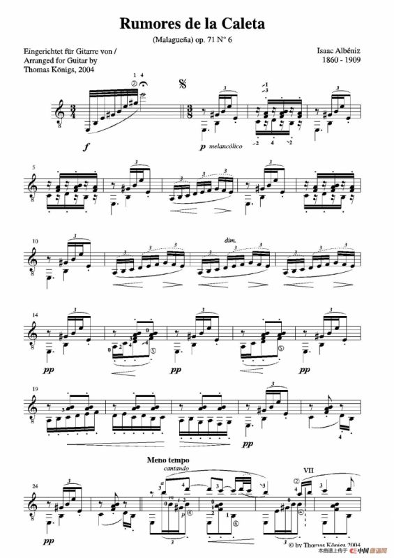 Rumores De La Caleta(No.6 aus Recuerdos de Viajeop.71)（古典吉他）