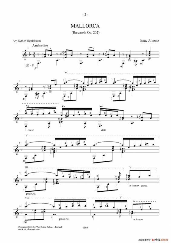 Mallorca(Barcarola Op.202)（古典吉他）
