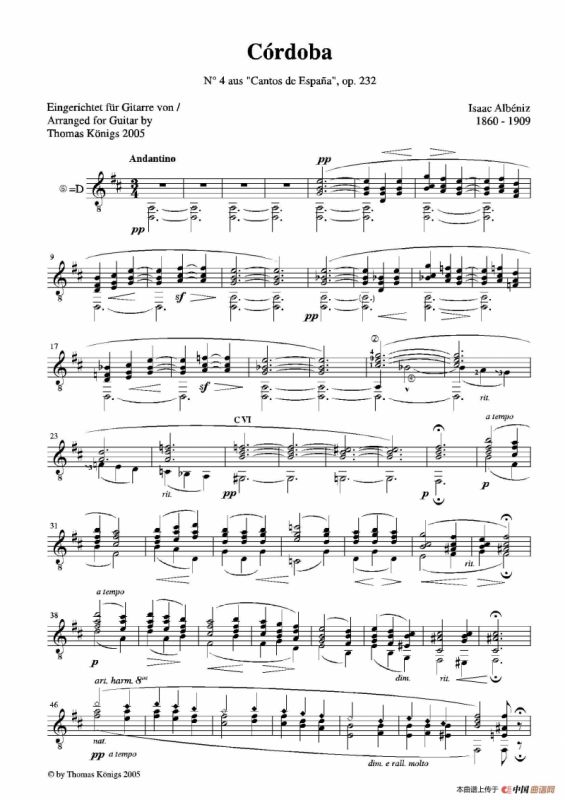 Cordoba op.232 NO.4（古典吉他）