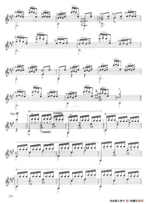 古典吉他考级十级外国乐曲A组（3、威尼斯狂欢节主题与变奏）