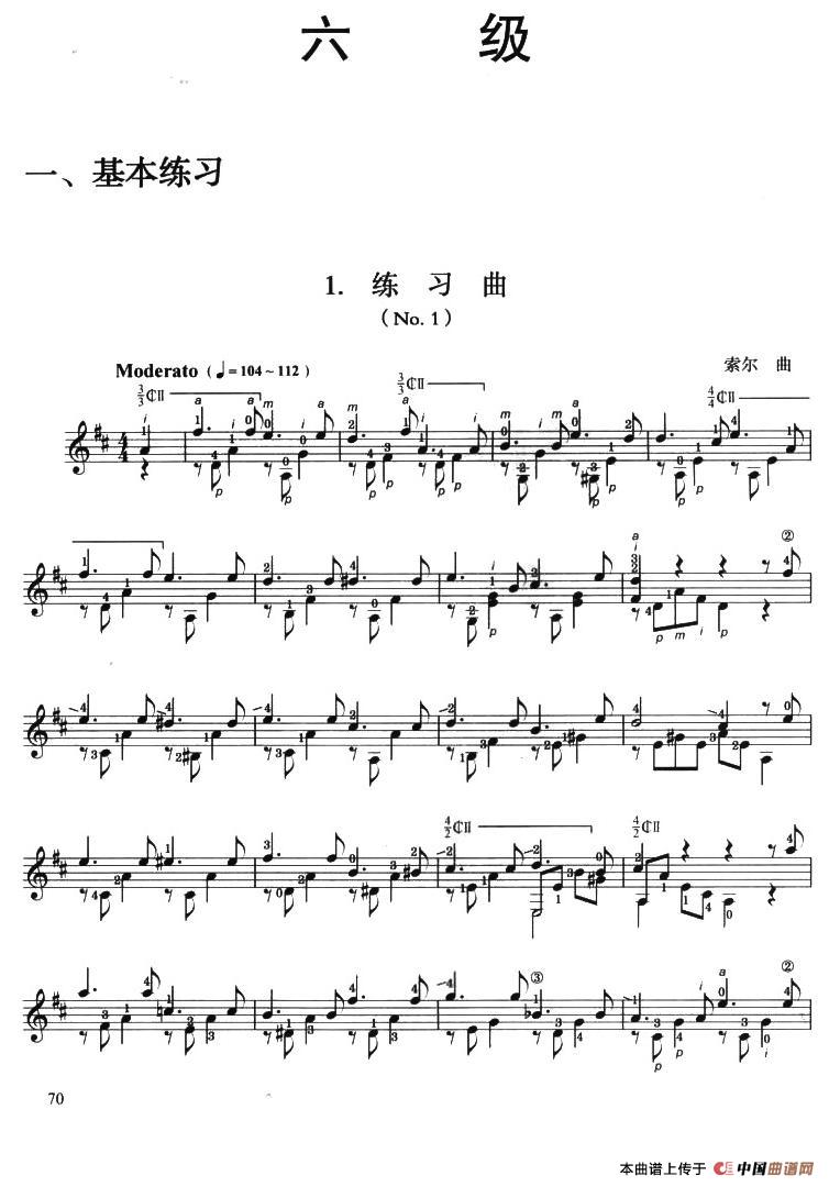 古典吉他考级六级练习曲（2首）