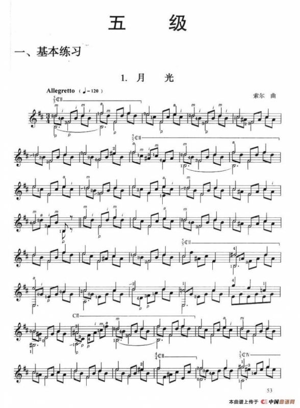 古典吉他考级五级练习曲（2首）