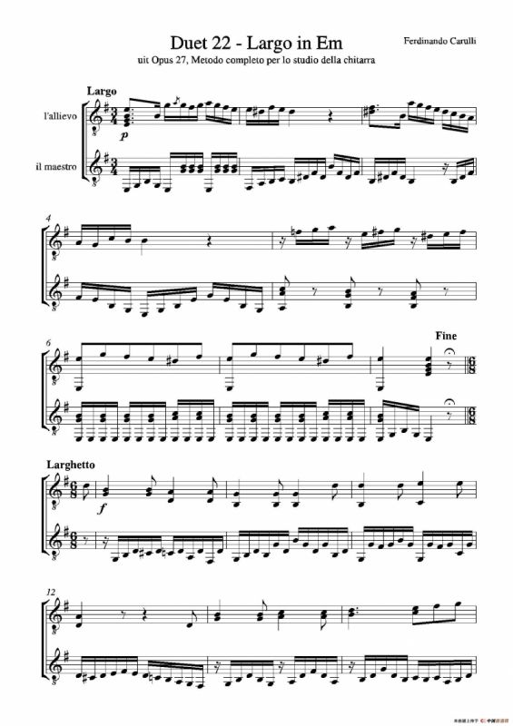 Metodo Completo Op.27-3（古典吉他二重奏练习·22）