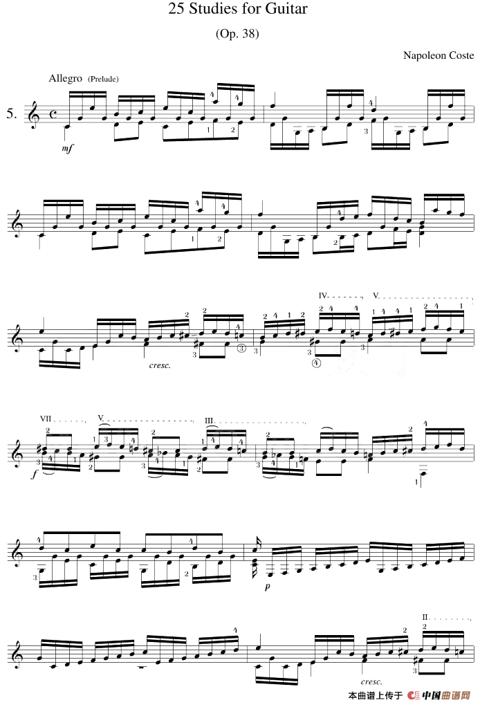 Napoleon Coste《25 Studies,Op.38》（STUDY 5）