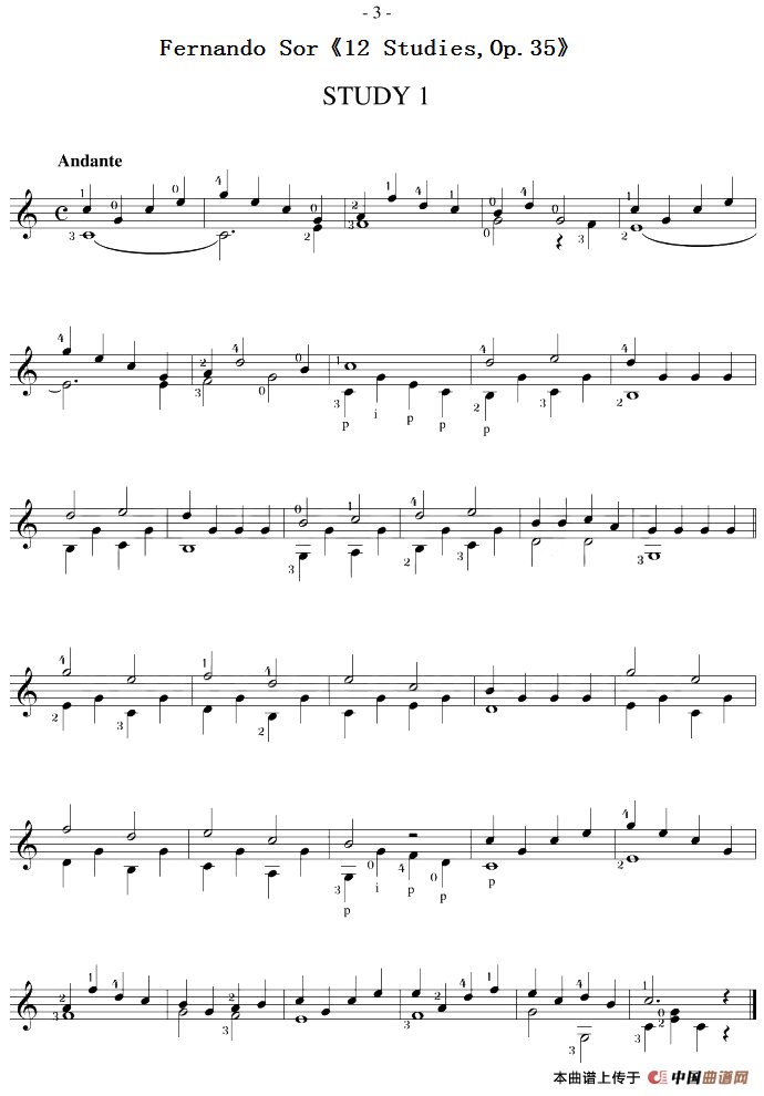 Fernando Sor《12 Studies,Op.35》（STUDY 1）