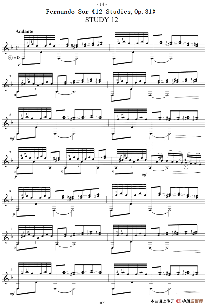 Fernando Sor《12 Studies,Op.31》（STUDY 12）