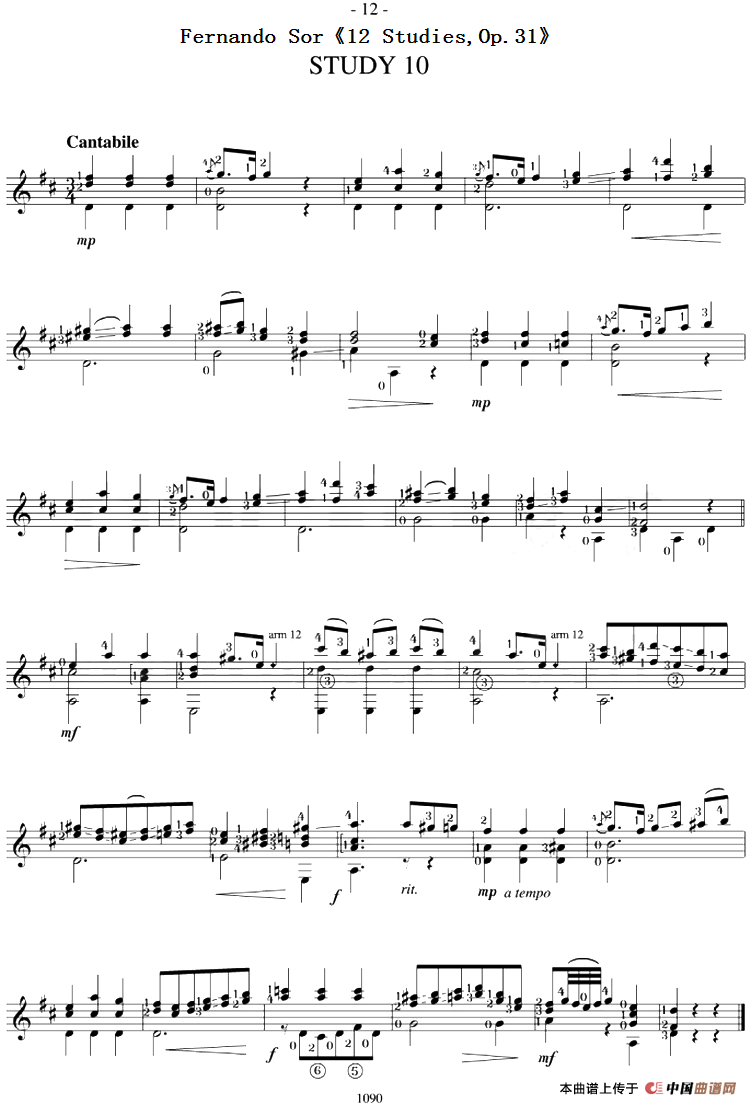 Fernando Sor《12 Studies,Op.31》（STUDY 10）