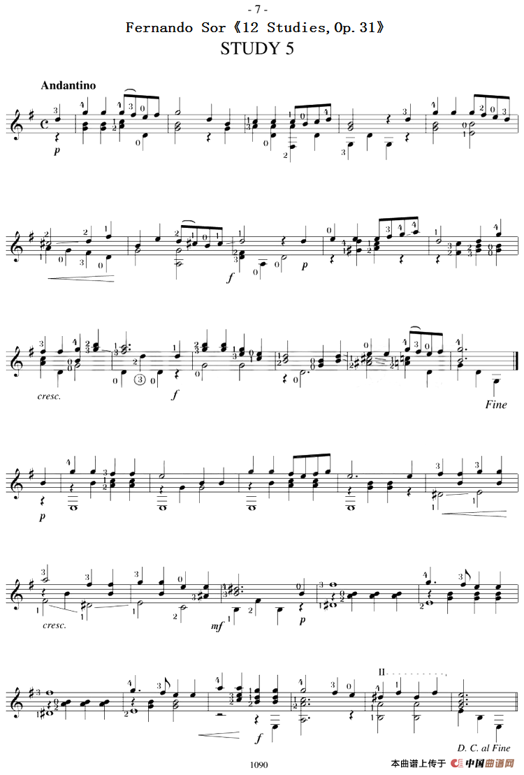 Fernando Sor《12 Studies,Op.31》（STUDY 5）