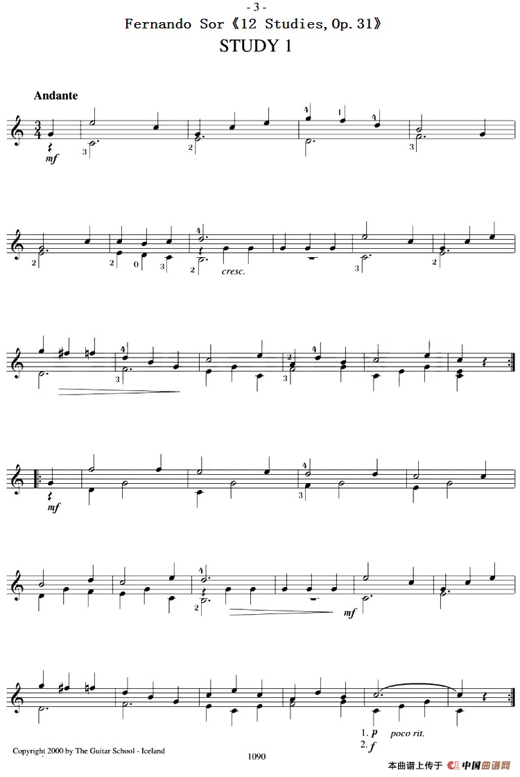 Fernando Sor《12 Studies,Op.31》（STUDY 1）