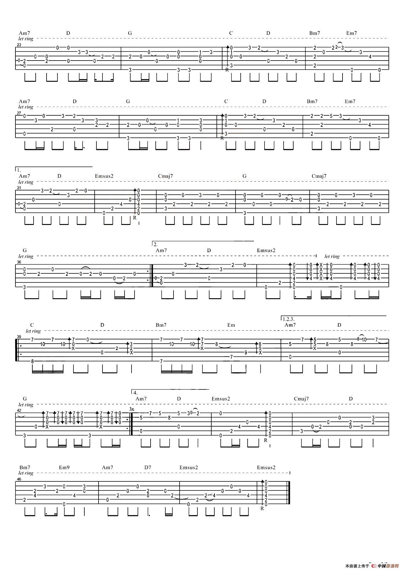 风去云不回（《战狼2》推广主题曲、指弹吉他谱 ）