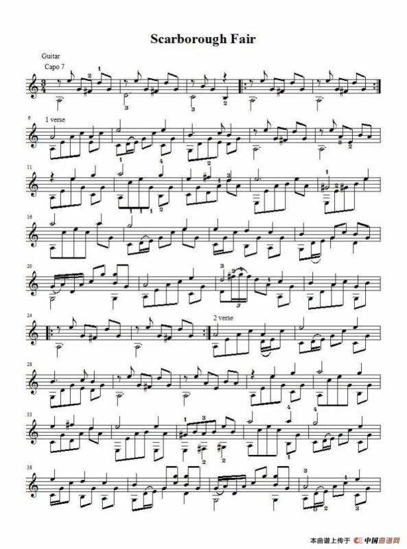 斯卡保罗集市（Scarborough Fair）（指弹吉他、五线谱）