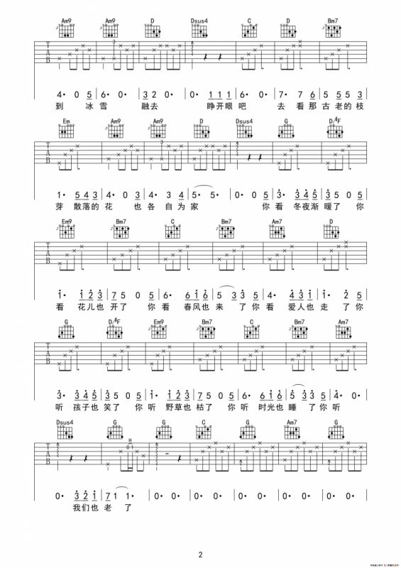 花落知多少（吉他六线谱）