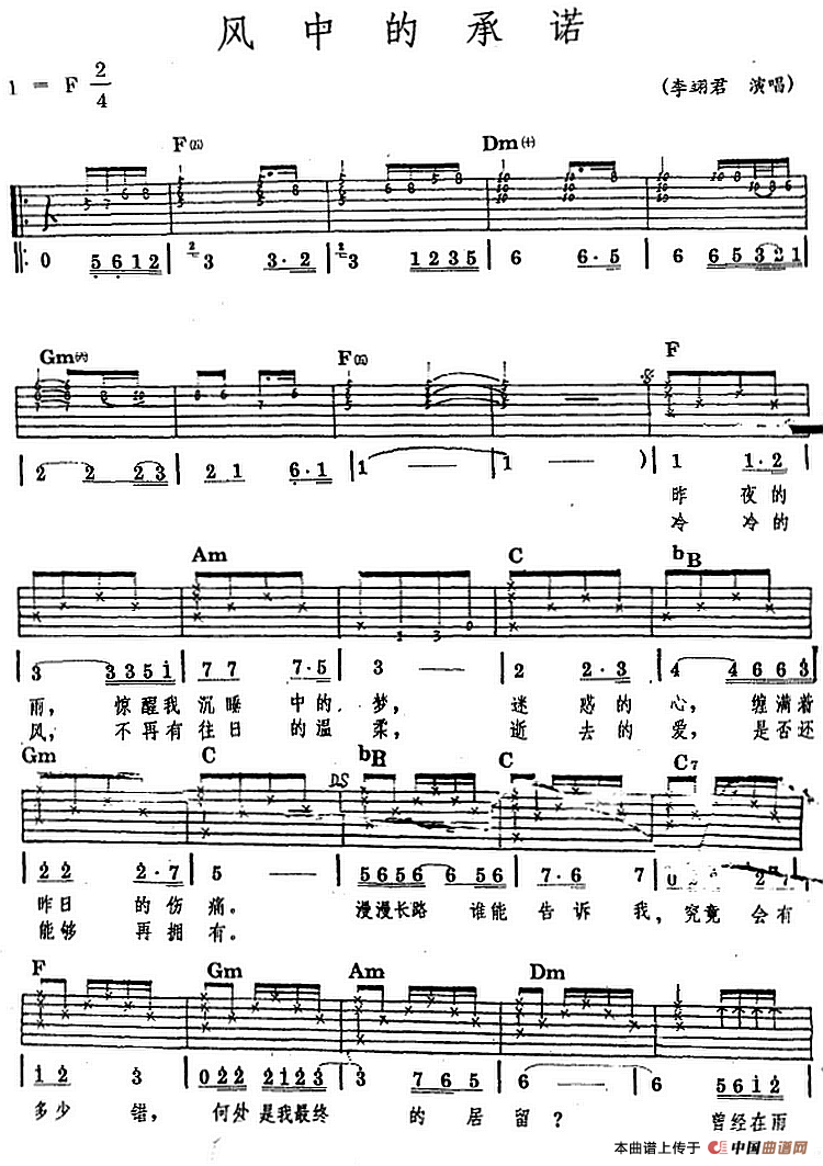 民族吉他弹唱：风中的承诺