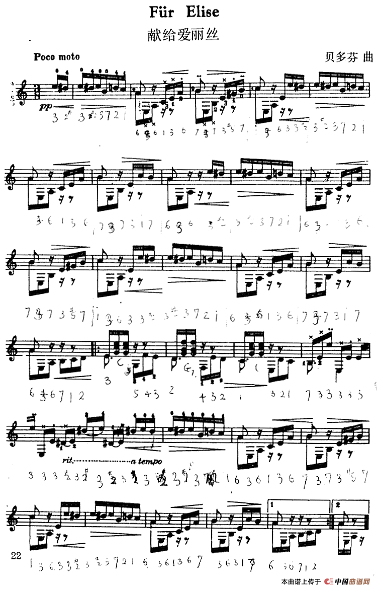 西班牙吉他独奏曲：献给爱丽丝