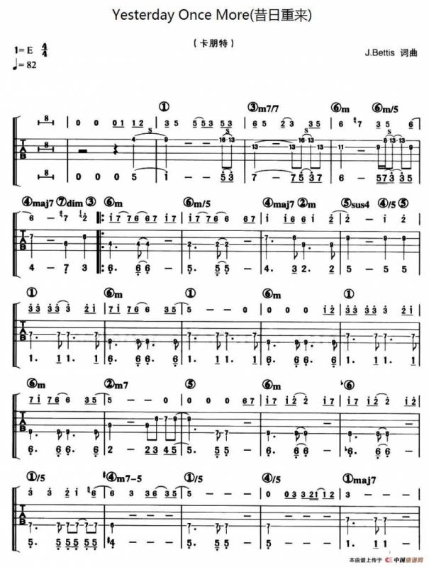 Yesterday Once More(昔日重来)（贝司谱）