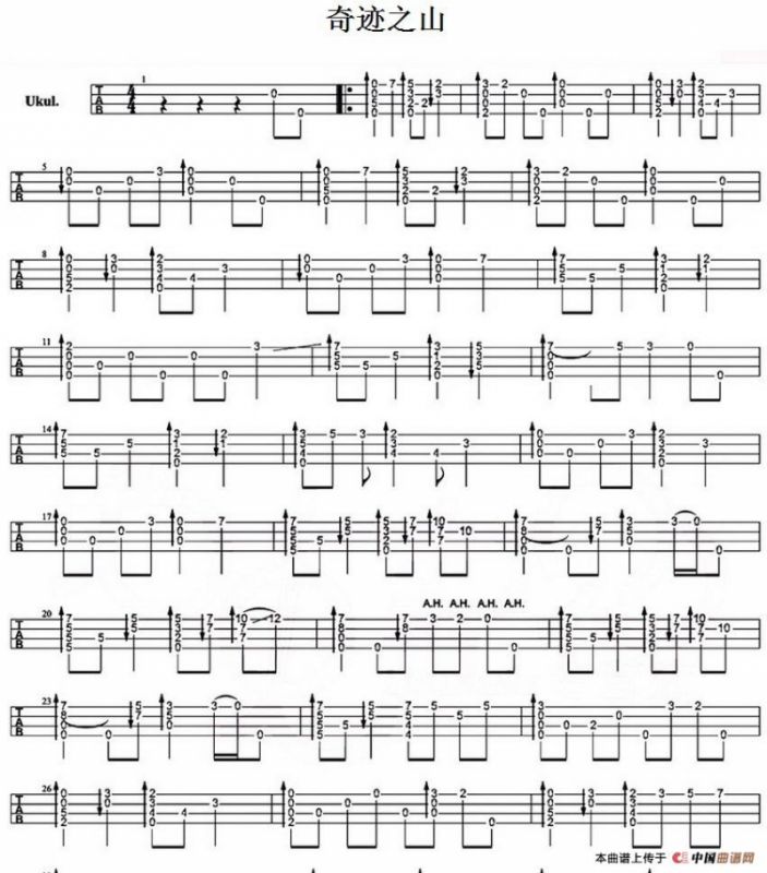 奇迹之山（尤克里里指弹谱）