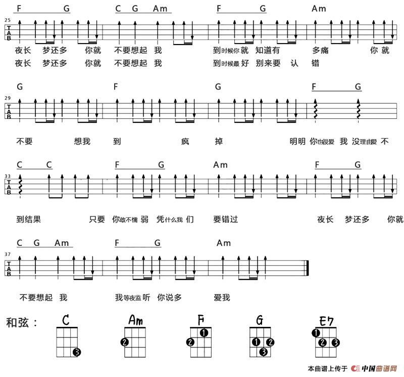 你就不要想起我（尤克里里弹唱谱）