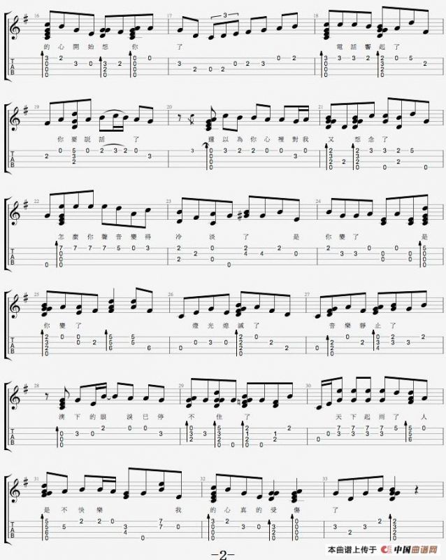 我真的受伤了（尤克里里弹唱谱）