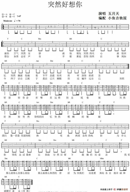 突然好想你（尤克里里弹唱谱、小鱼吉他屋编配版）