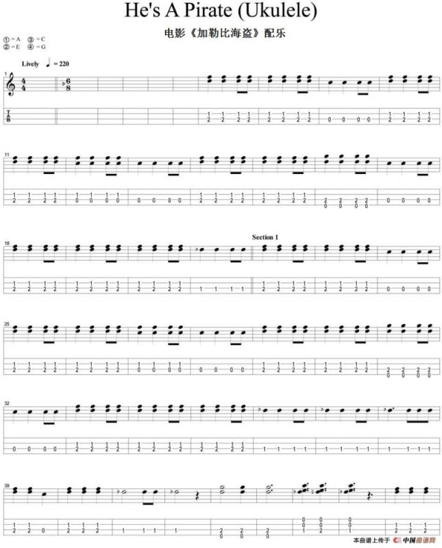 Hes a Pirate（尤克里里指弹谱、电影《加勒比海盗》配乐）