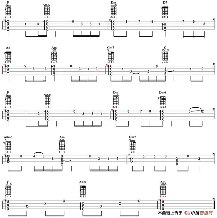 红豆（尤克里里指弹谱）