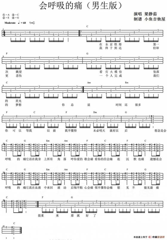 会呼吸的痛（尤克里里弹唱谱）