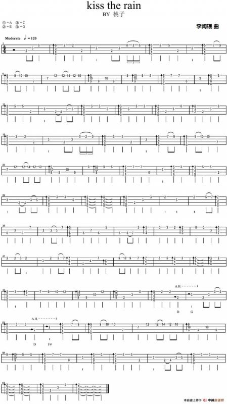 kiss the rain（尤克里里指弹谱）