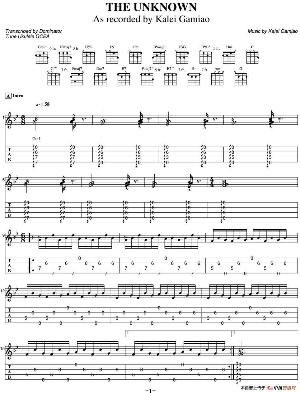 The Unknown（尤克里里指弹谱）