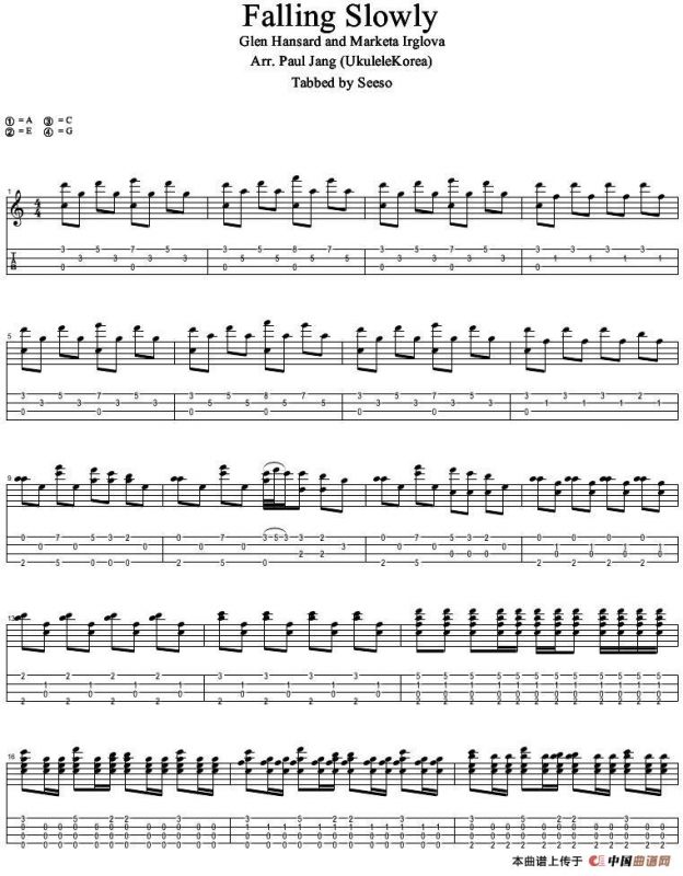 Falling Slowly（尤克里里指弹谱）