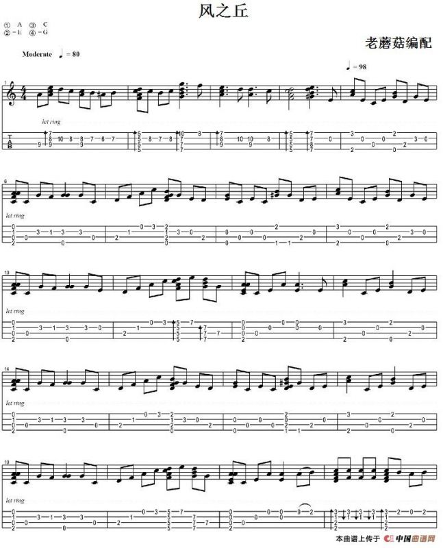 风之丘（尤克里里指弹谱）