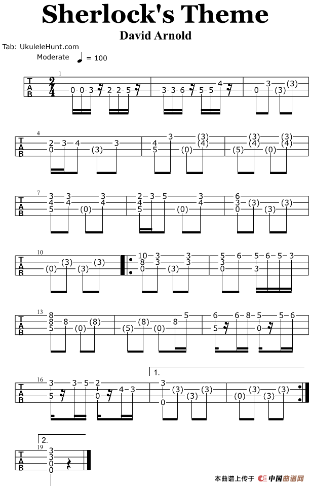 Sherlocks Theme（尤克里里指弹谱）