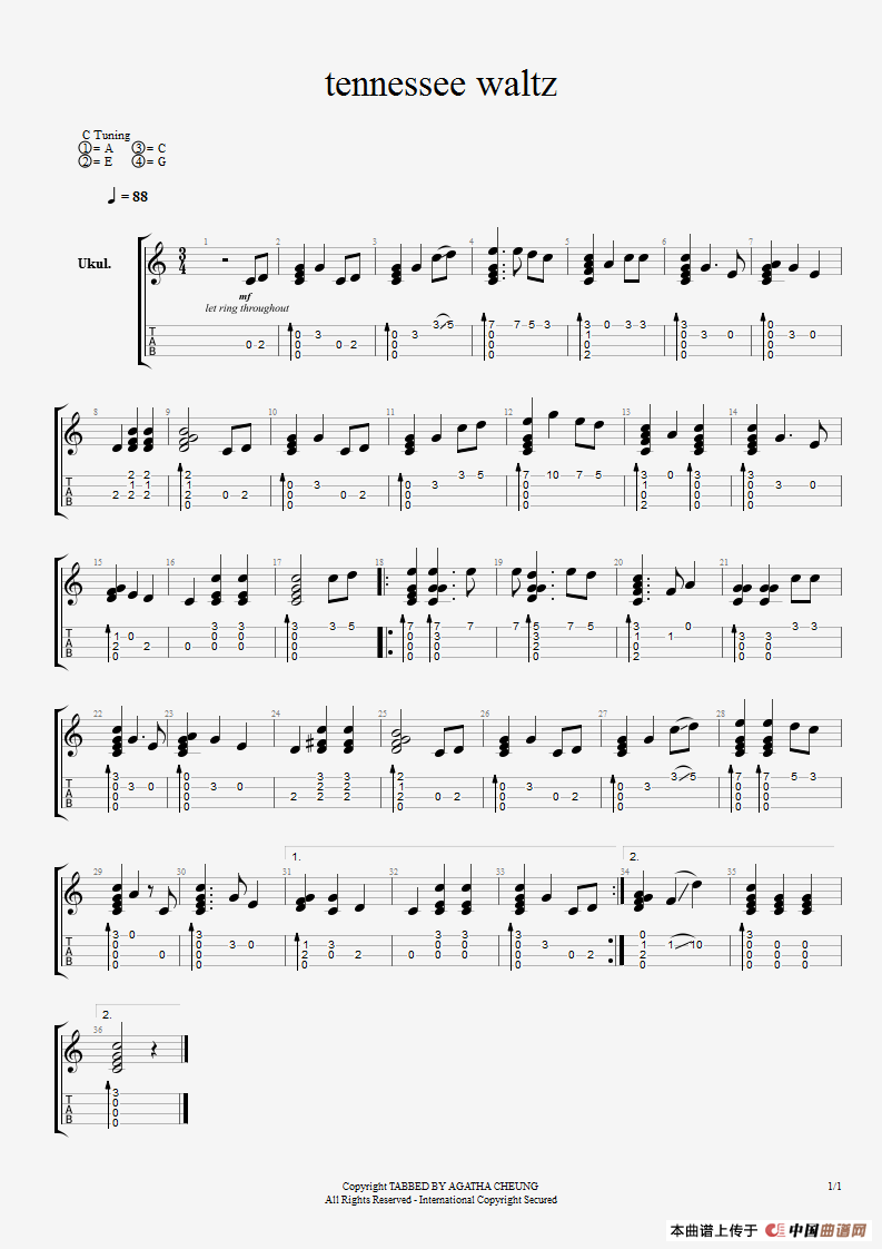 TENNESSEE WALTZ（田纳西的华尔滋）（尤克里里指弹独奏）