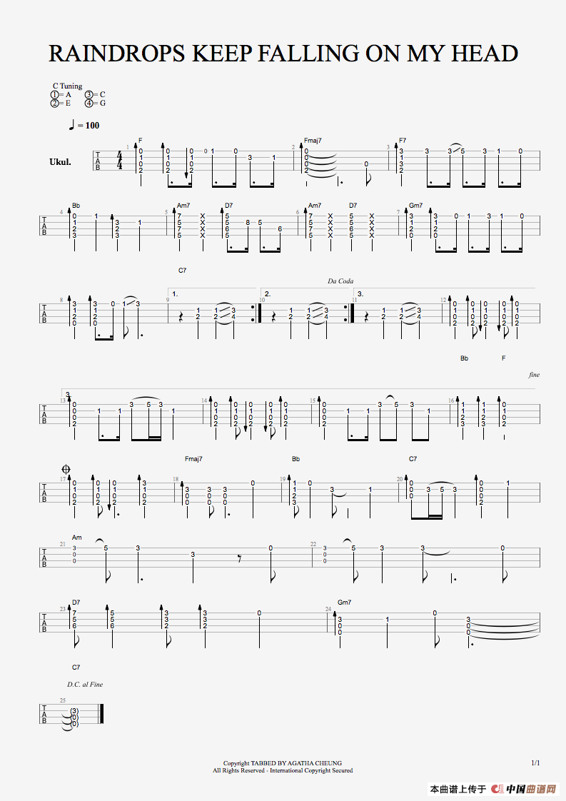 Raindrops keep falling on my head（尤克里里指弹独奏）