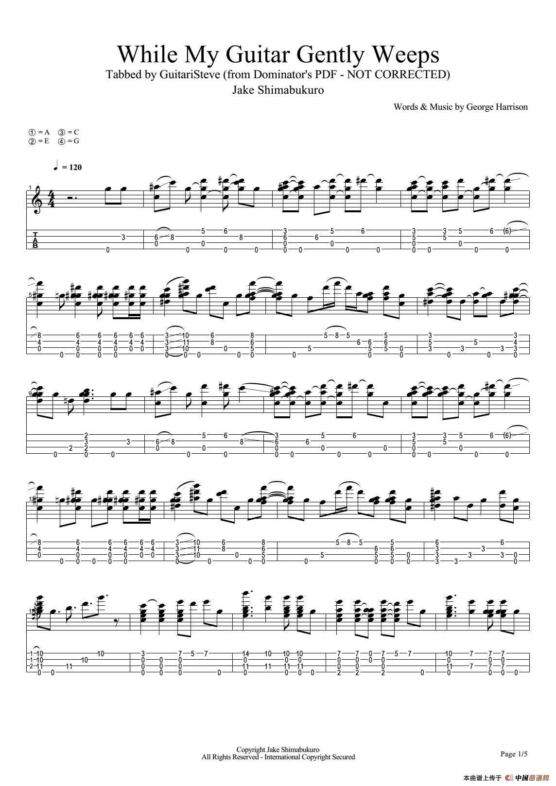 While My Guitar Gently Weeps（尤克里里指弹谱）