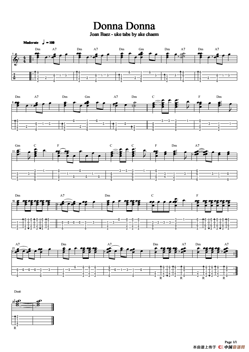 Donna Donna（尤克里里指弹谱）