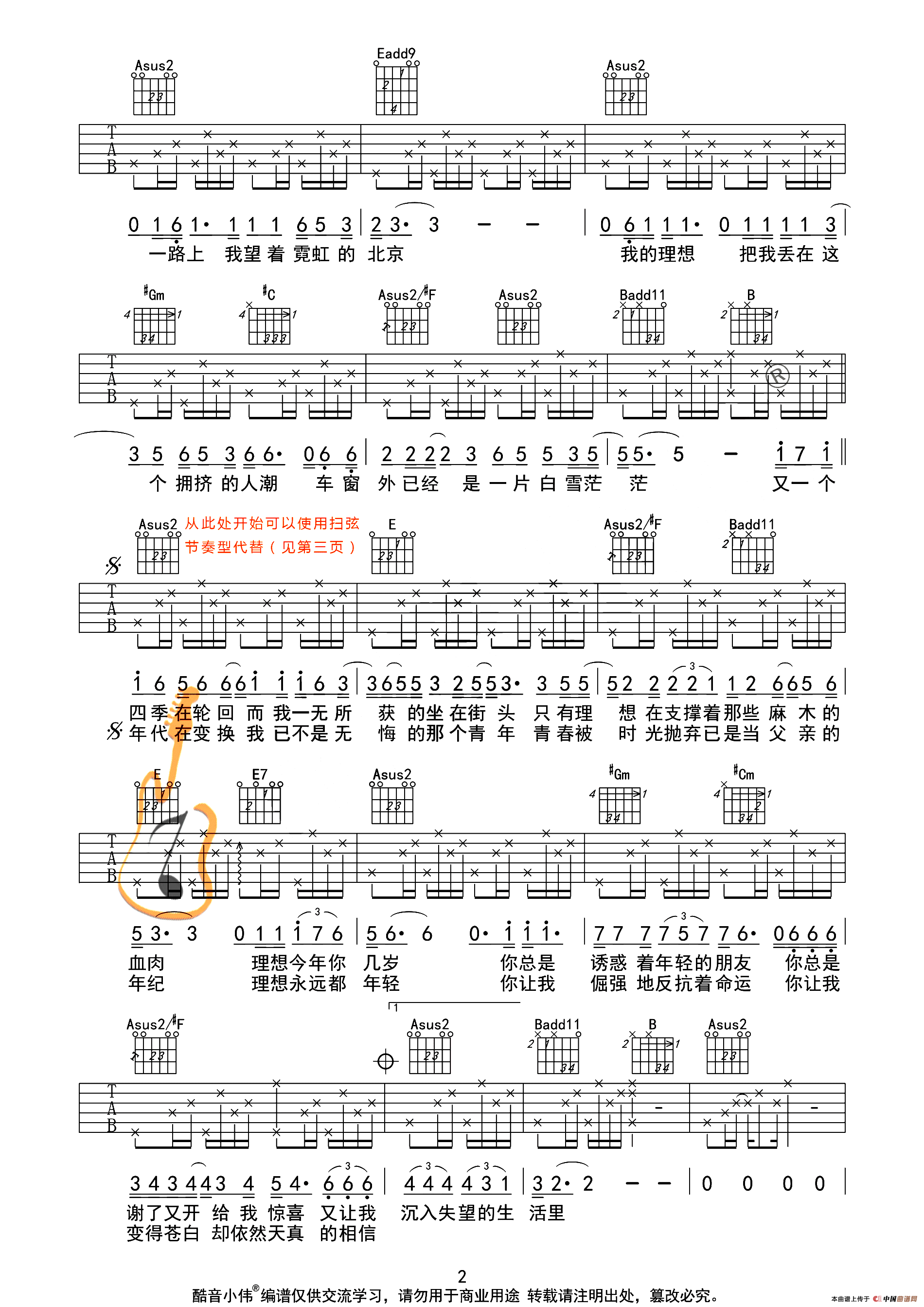 理想（酷音小伟编配、E调教学版）