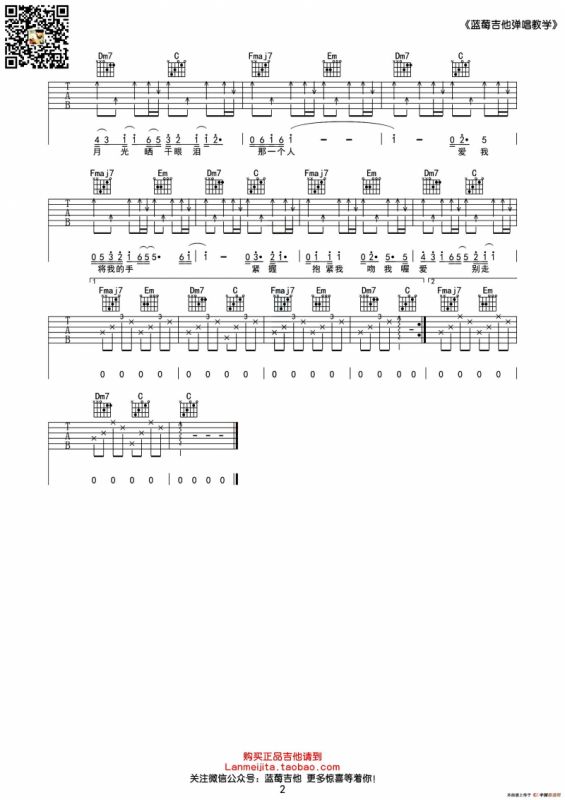 拥抱（C调蓝莓吉他弹唱教学版）