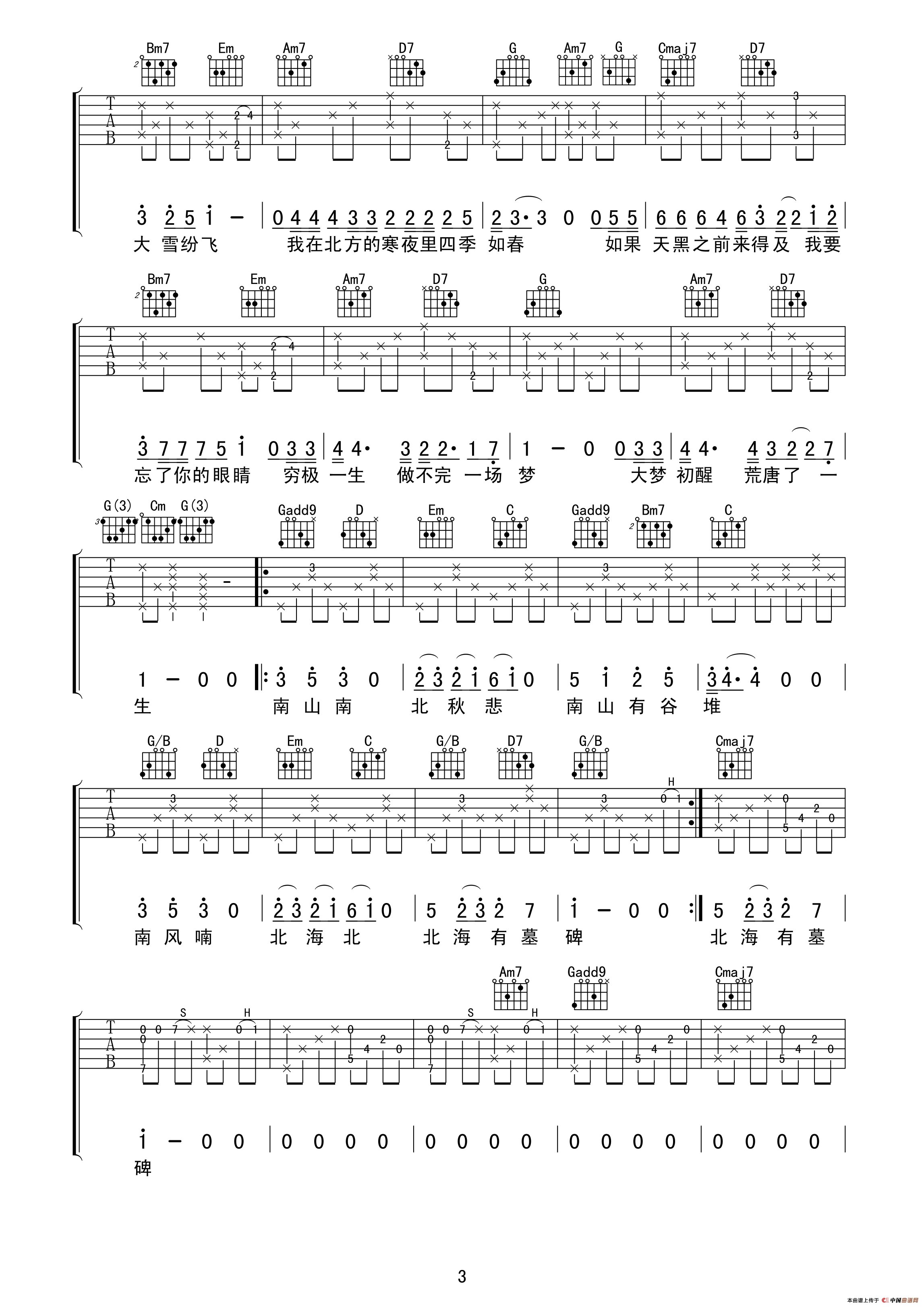 《南山南》高清吉他谱（侍书琴社编配版）