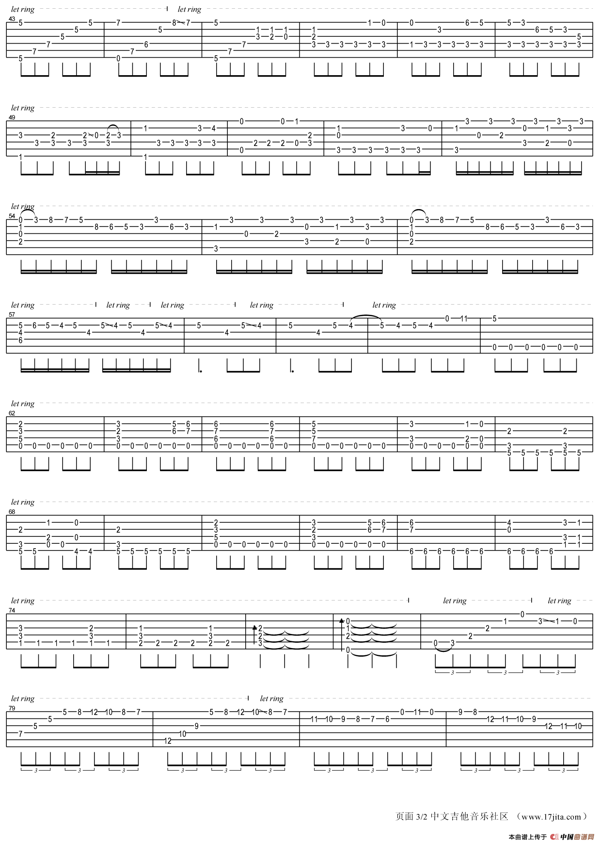 致爱丽丝（指弹独奏吉他六线谱）