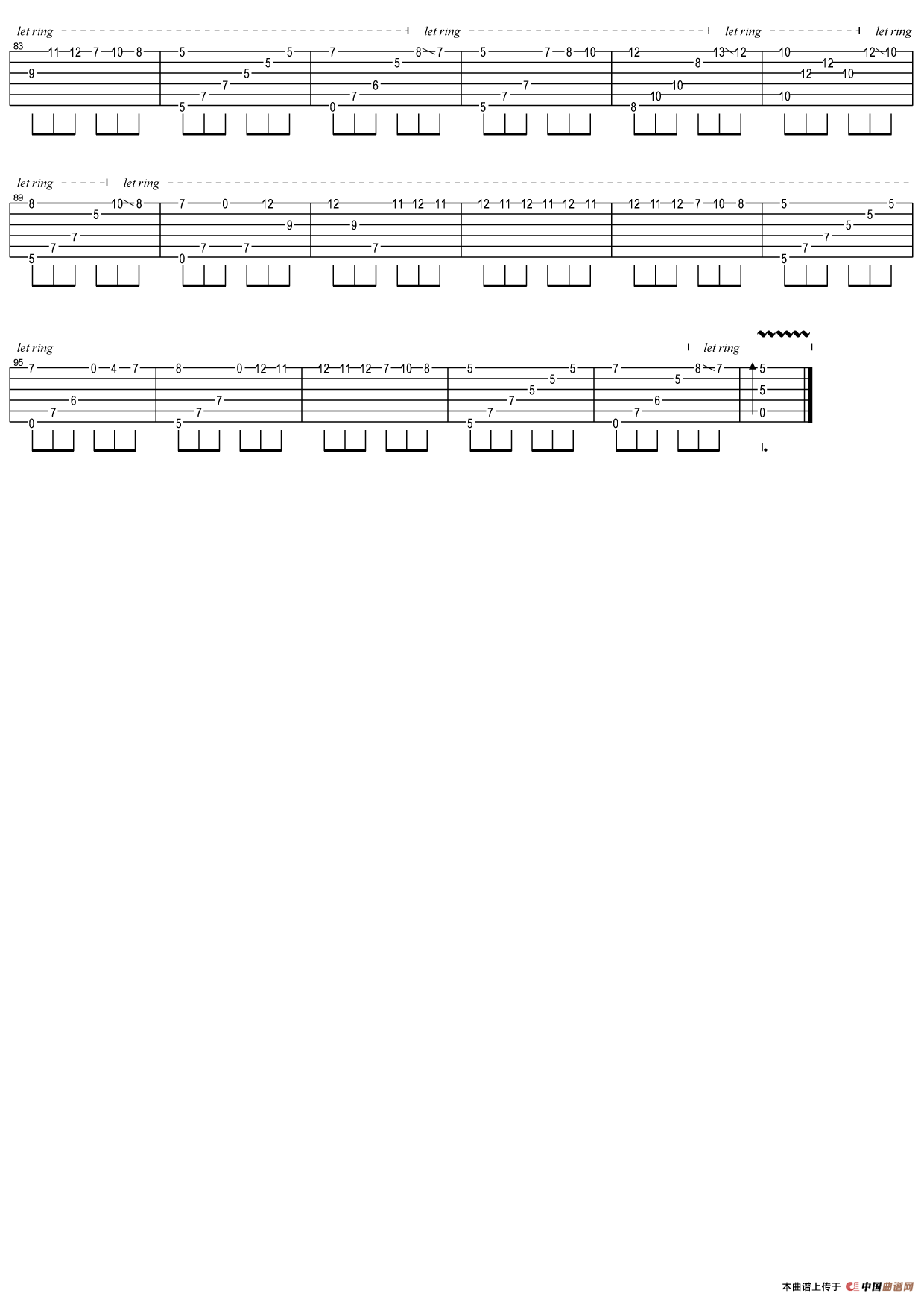 致爱丽丝（指弹独奏吉他六线谱）