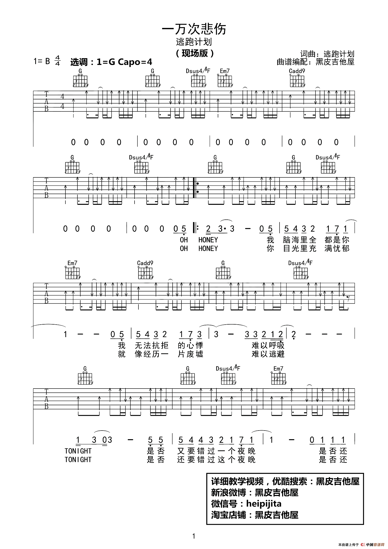 一万次悲伤（黑皮吉他屋编配版）