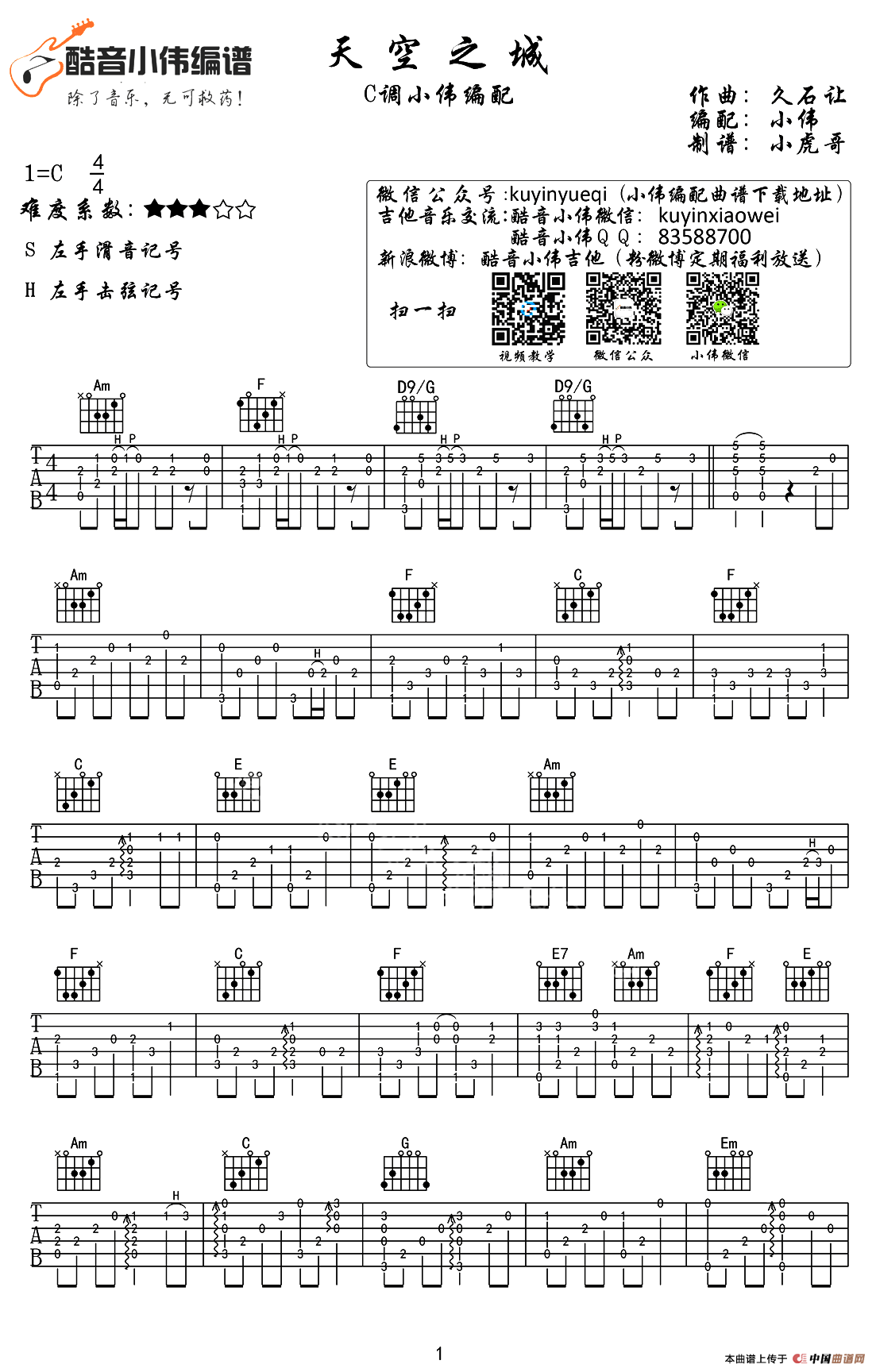 天空之城（指弹谱、C调小伟编配版）