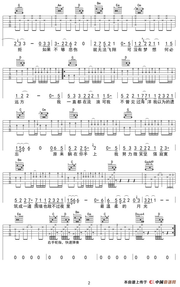 残酷月光（吉他六线谱）