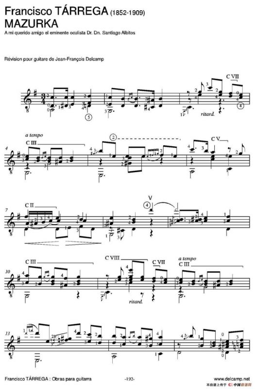 MAZURKA(A mi querido amigo el eminente oculista Dr.Dn.Santiago Albitos)（古典吉他）