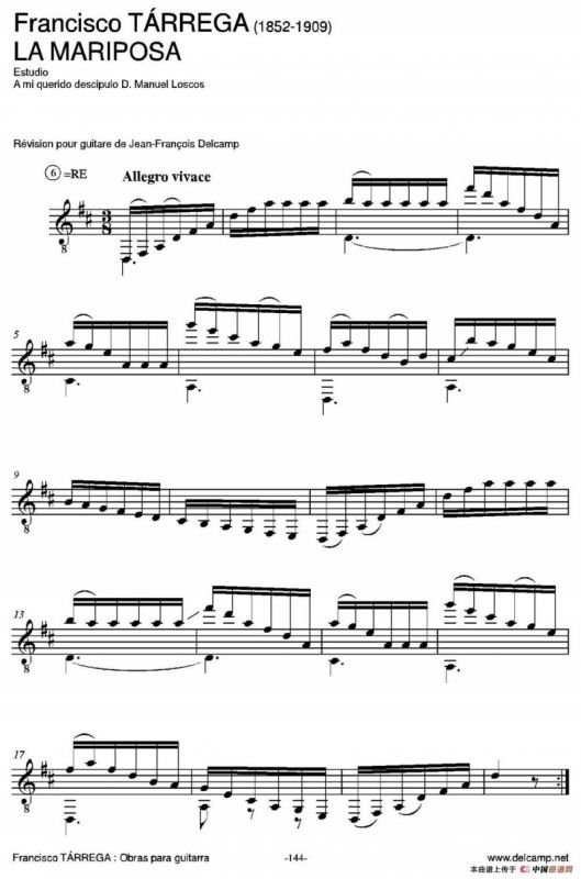 LA MARIPOSA(Estudio A mi querido descipulo D. Manuel Loscos)（古典吉他）