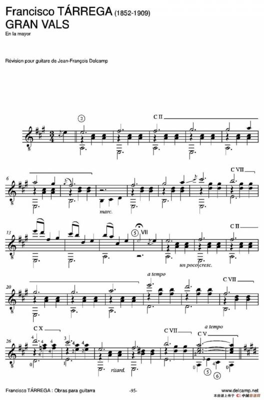 GRAN VALS(En la mayor)（古典吉他）