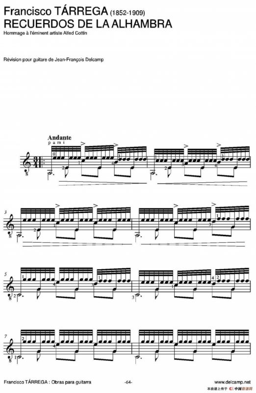 RECUERDOS DE LA ALHAMBRA(Hommage a Ieminent artiste Alfed Cottin)（古典吉他）