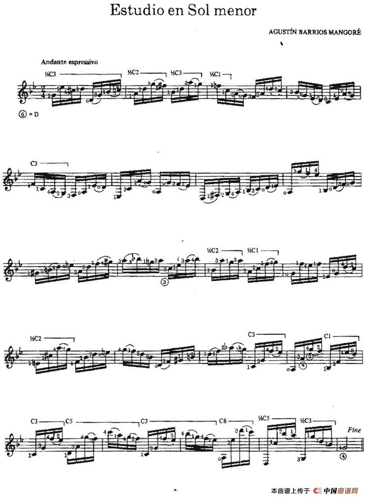 Estudio en Sol menor（古典吉他）