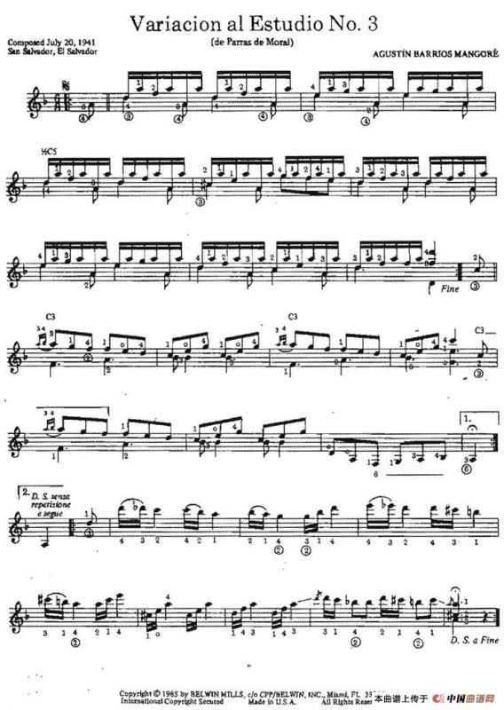 Variacion al Estudio No.3（古典吉他）